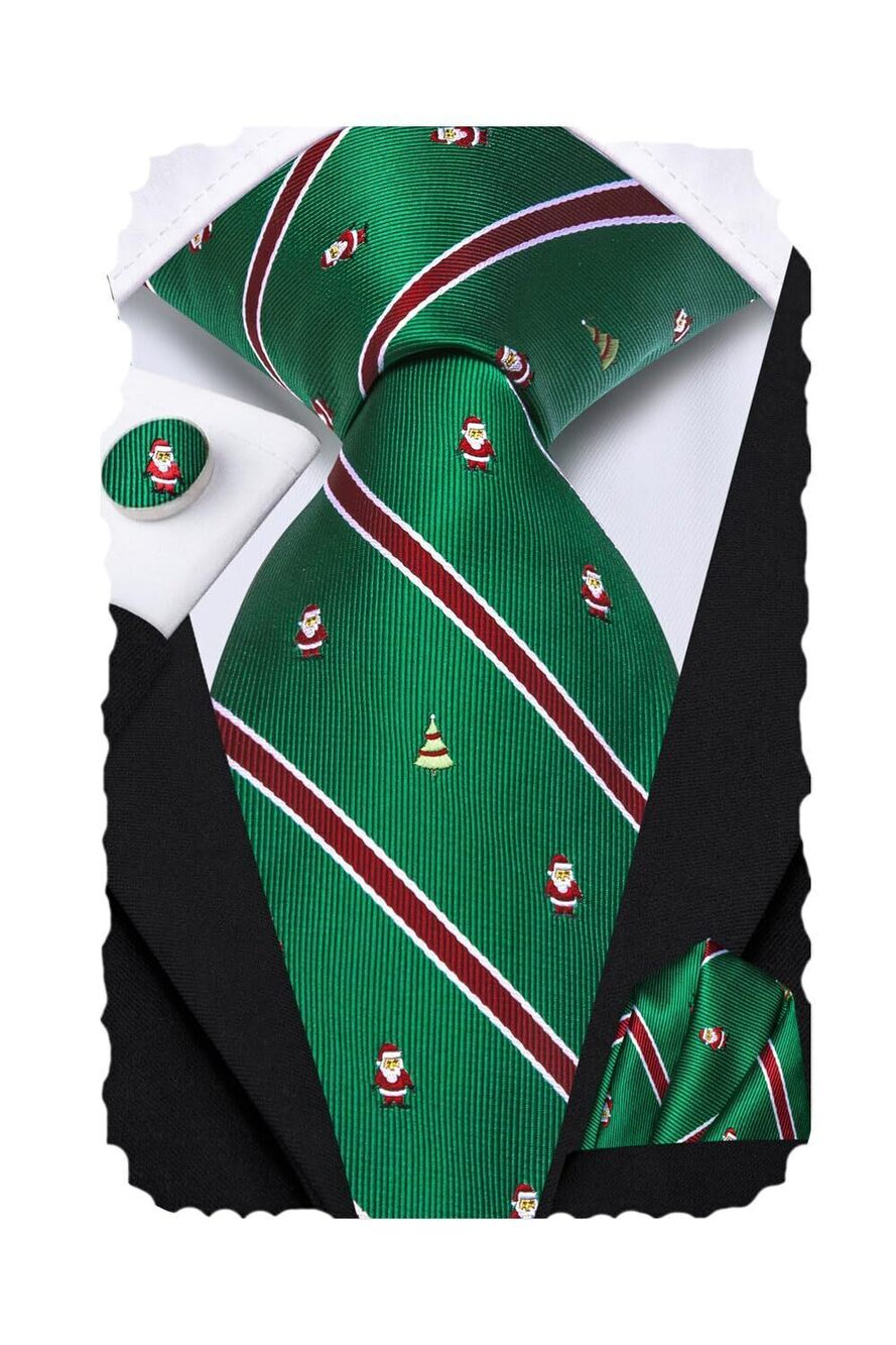 6206 Green Burgundy Christmas Tie Set Silk Santa Christmas Ties Holid